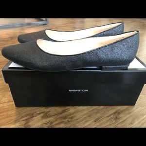 Nine West So Easy Black Glitter Flats- Size 9